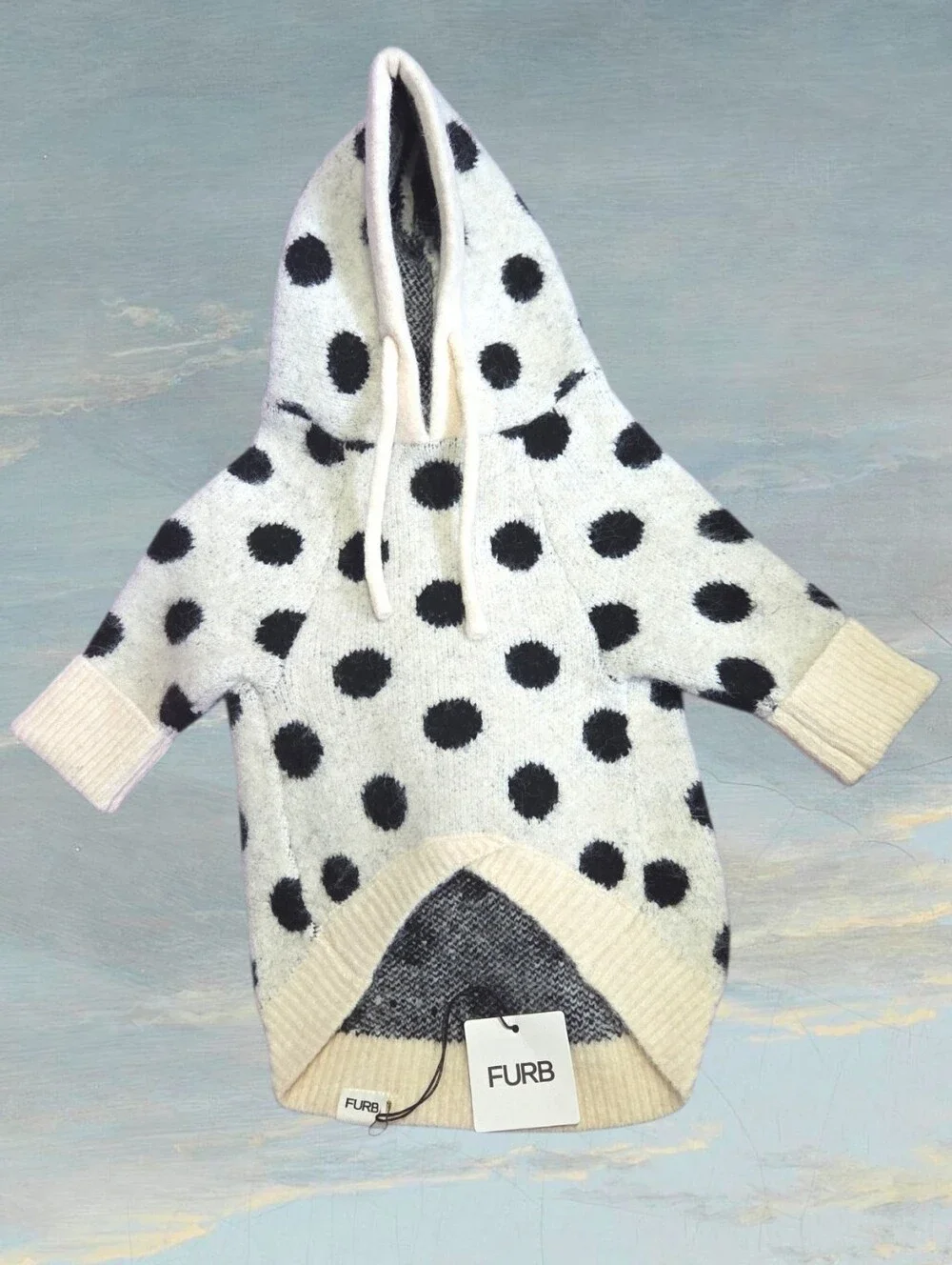 FURB Venice Ivory + Black Polka Dot Dog Hoodie Size Small NWT Luxury Cute Fall